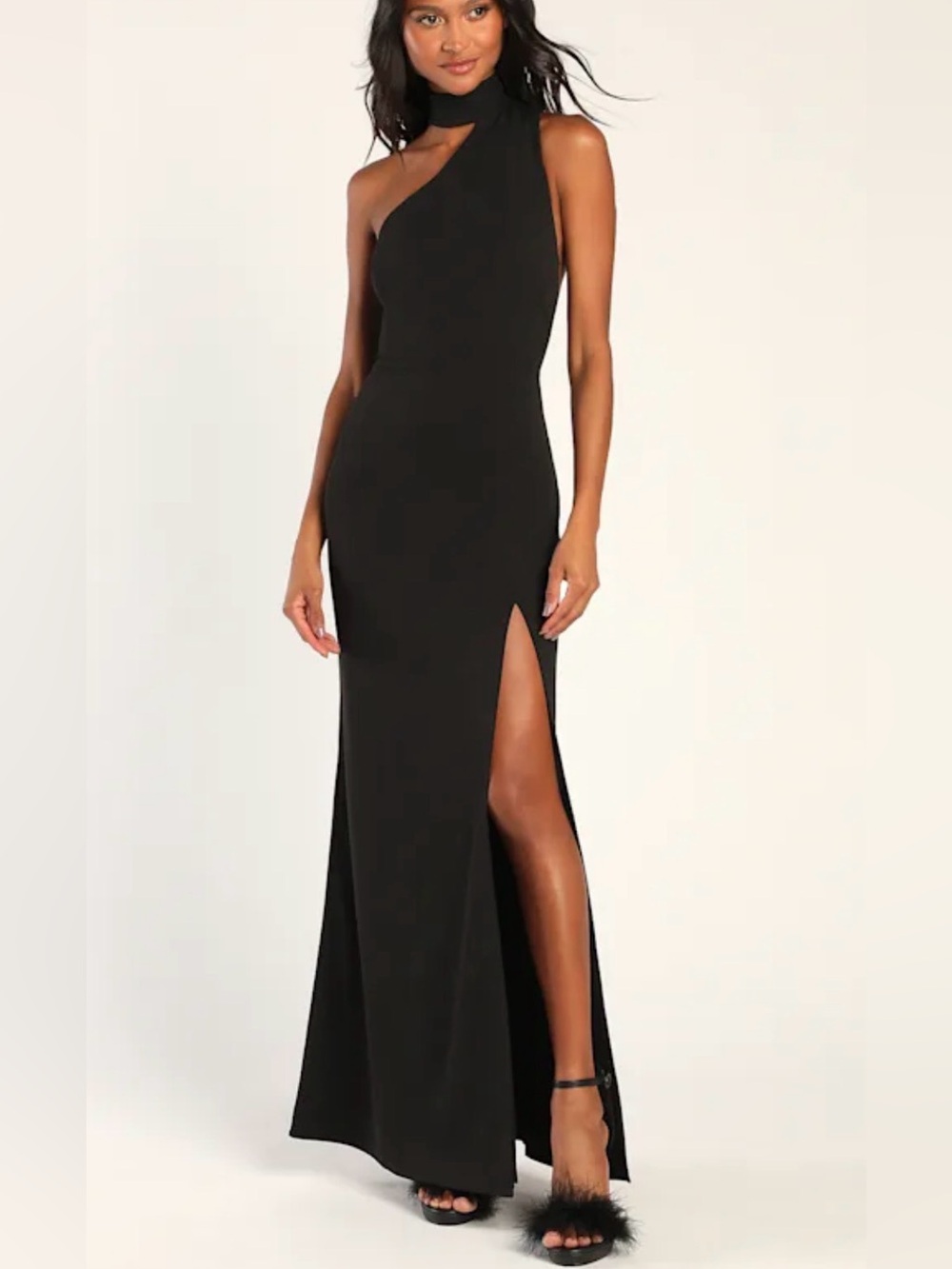 Lulus Keep It Interesting Black Asymmetrical Cutout
Halter Maxi Dress